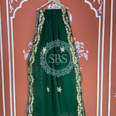 GOTA PATTI ROYAL GEORGETTE SAREE Dark Green / Free Size