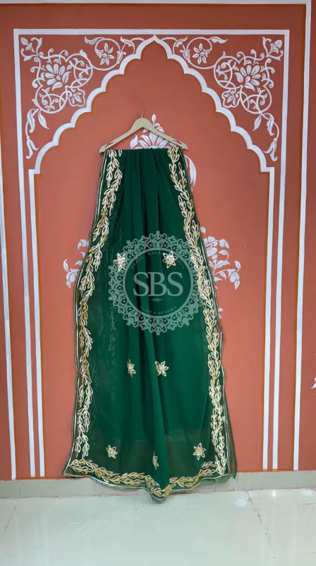 GOTA PATTI ROYAL GEORGETTE SAREE Dark Green / Free Size