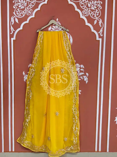 GOTA PATTI ROYAL GEORGETTE SAREE Yellow / Free Size