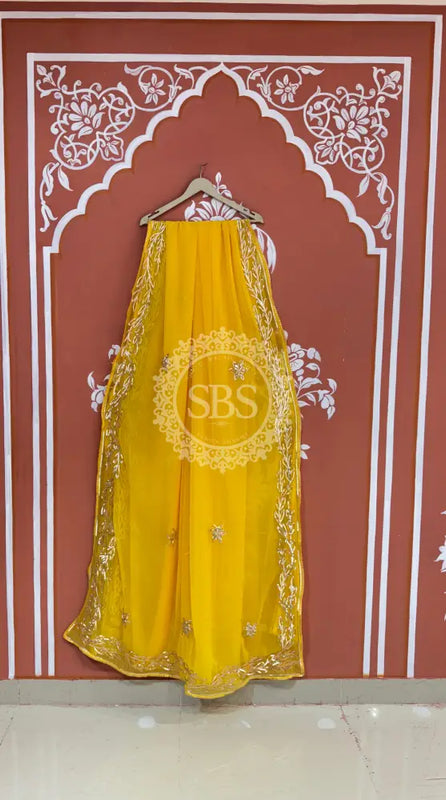 GOTA PATTI ROYAL GEORGETTE SAREE Yellow / Free Size
