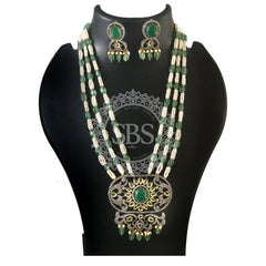 Green Emerald Long Necklace Set Jewellery
