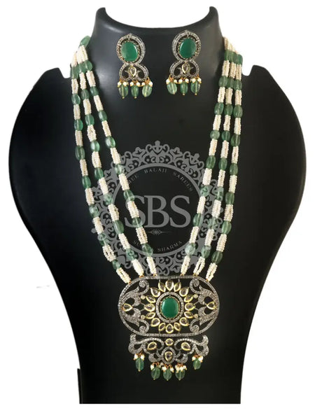 Green Emerald Long Necklace Set Jewellery