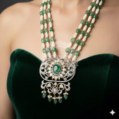 Green Emerald Long Necklace Set Jewellery