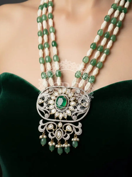 Green Emerald Long Necklace Set Jewellery