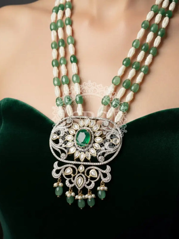 Green Emerald Long Necklace Set Jewellery