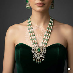 Green Emerald Long Necklace Set Jewellery