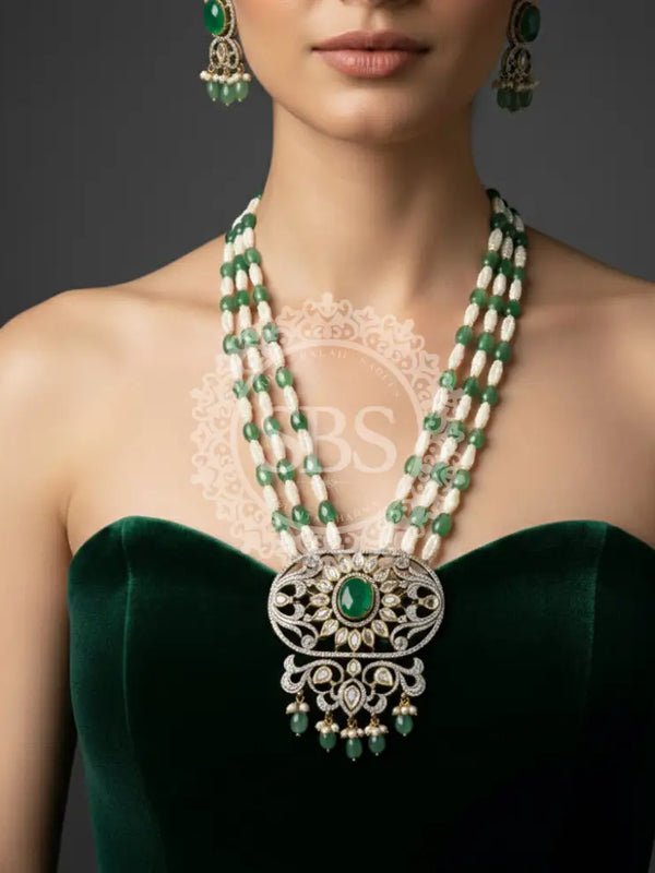 Green Emerald Long Necklace Set Jewellery