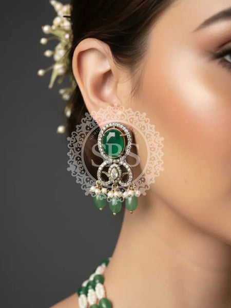 Green Emerald Long Necklace Set Jewellery