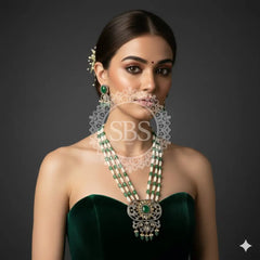 Green Emerald Long Necklace Set Jewellery