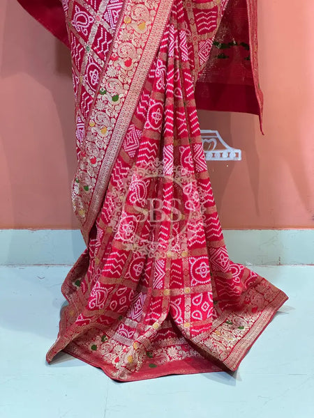 HO SILK GHATCHOLA SAREE Red / Free Size