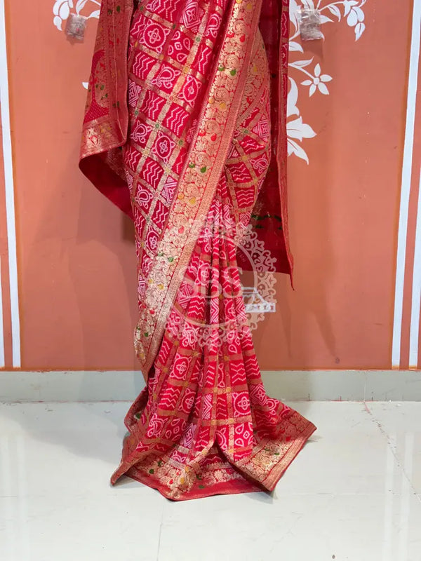 HO SILK GHATCHOLA SAREE Red / Free Size