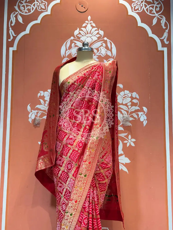 HO SILK GHATCHOLA SAREE Red / Free Size