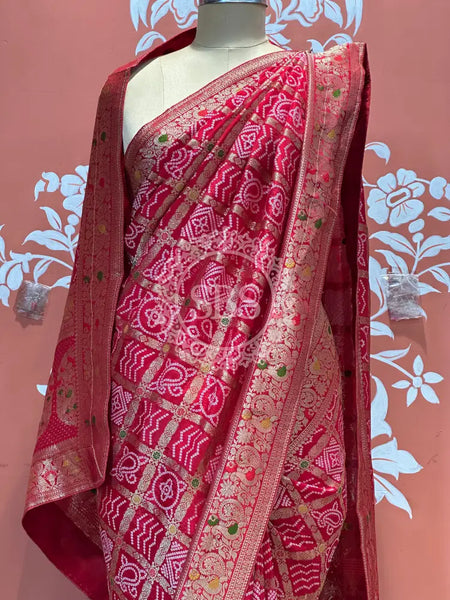 HO SILK GHATCHOLA SAREE Red / Free Size