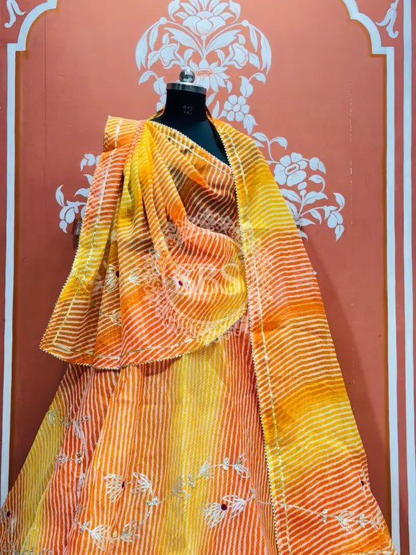 KACHI PATTI LEHERIYA KOTA DORIYA FLARED LEHENGA