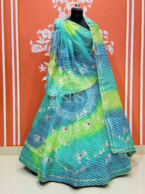 KACHI PATTI LEHERIYA KOTA DORIYA FLARED LEHENGA Blue / Free Size