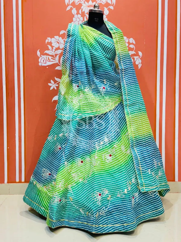 KACHI PATTI LEHERIYA KOTA DORIYA FLARED LEHENGA Blue / Free Size