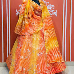 KACHI PATTI LEHERIYA KOTA DORIYA FLARED LEHENGA Orange / Free Size