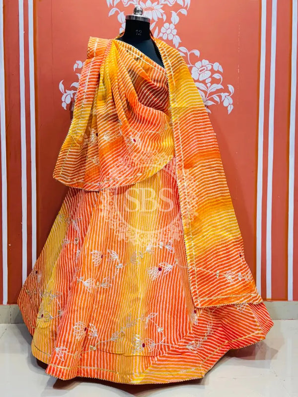 KACHI PATTI LEHERIYA KOTA DORIYA FLARED LEHENGA Orange / Free Size