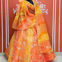 KACHI PATTI LEHERIYA KOTA DORIYA FLARED LEHENGA Orange / Free Size