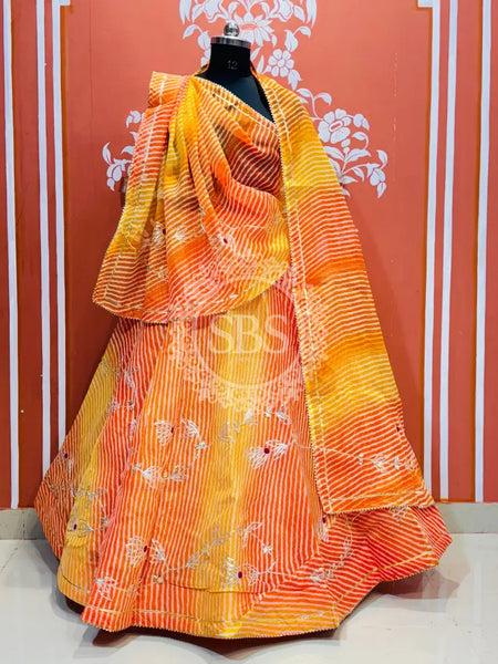 KACHI PATTI LEHERIYA KOTA DORIYA FLARED LEHENGA Orange / Free Size