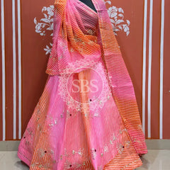 KACHI PATTI LEHERIYA KOTA DORIYA FLARED LEHENGA Pink / Free Size