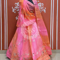 KACHI PATTI LEHERIYA KOTA DORIYA FLARED LEHENGA Pink / Free Size