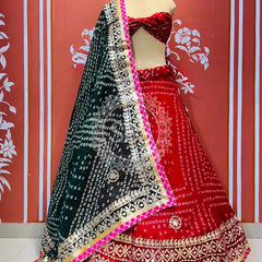 KOTA DORIYA BHANDEJ KACHI PATTI LEHENGA Green / Free Size
