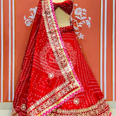 KOTA DORIYA BHANDEJ KACHI PATTI LEHENGA Maroon / Free Size