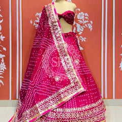 KOTA DORIYA BHANDEJ KACHI PATTI LEHENGA Pink / Free Size