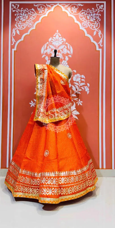 KOTA DORIYA GOTA PATTI LEHENGA Orange / Free Size