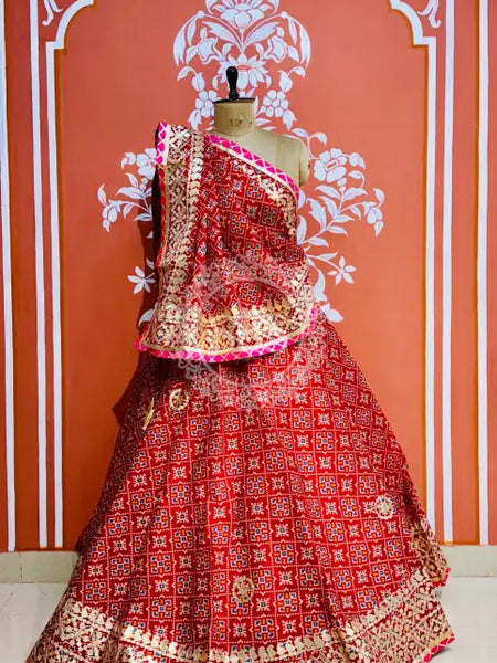 KOTA DORIYA GOTA PATTI LEHENGA Red / Free Size