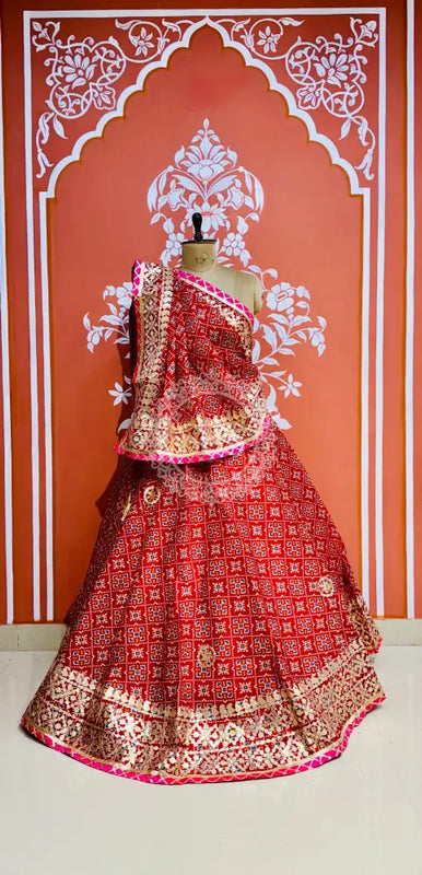 KOTA DORIYA GOTA PATTI LEHENGA Red / Free Size