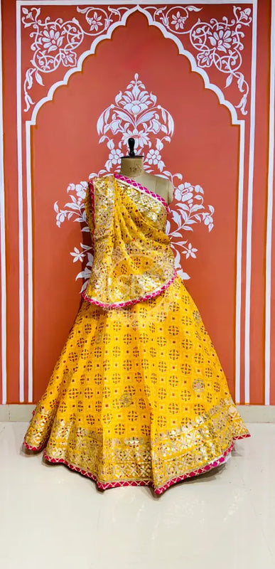KOTA DORIYA GOTA PATTI LEHENGA Yellow / Free Size