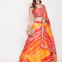 KOTA DORIYA GOTA PATTI LEHENGA Yellow & Red / Free Size