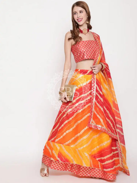 KOTA DORIYA GOTA PATTI LEHENGA Yellow & Red / Free Size