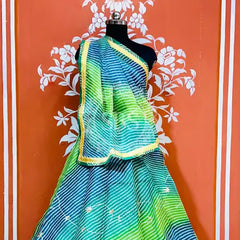 KOTA DORIYA KACHI PATTI DOUBLE BORDER LEHENGA Blue / Free Size