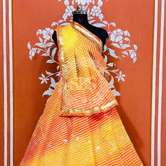 KOTA DORIYA KACHI PATTI DOUBLE BORDER LEHENGA Orange / Free Size