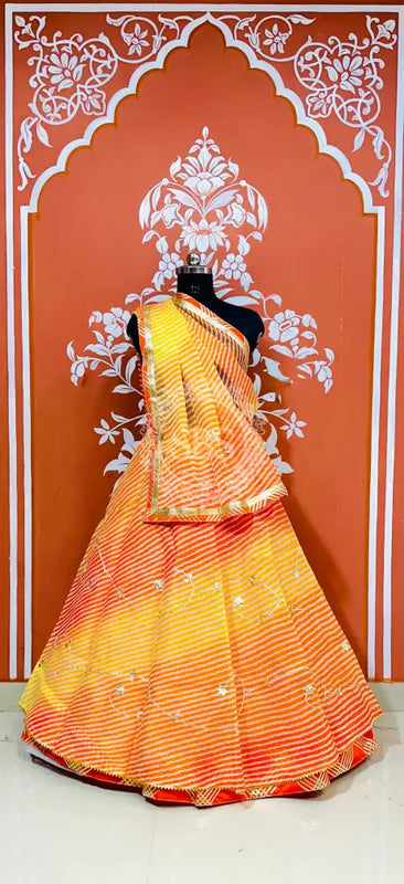 KOTA DORIYA KACHI PATTI DOUBLE BORDER LEHENGA Orange / Free Size