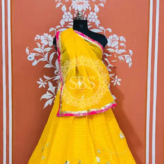 KOTA DORIYA KACHI PATTI DOUBLE BORDER LEHENGA Yellow green / Free Size
