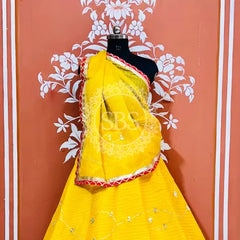 KOTA DORIYA KACHI PATTI DOUBLE BORDER LEHENGA Yellow Pink / Free Size