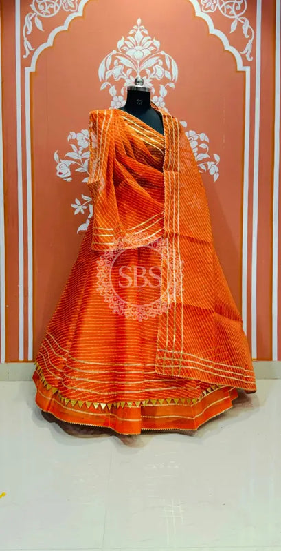 KOTA DORIYA MOTHRA LEHENGA Orange / Free Size