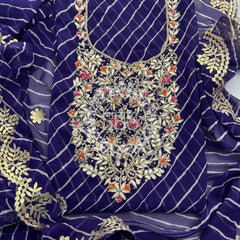 LEHERIA GEORGETTE SUITS DRESS MATERIAL Purple / Free Size