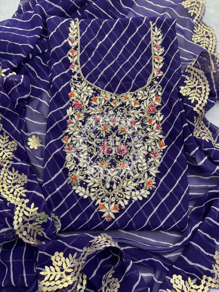 LEHERIA GEORGETTE SUITS DRESS MATERIAL Purple / Free Size