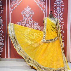 LEHERIYA GOLDEN SILVER WORK BIG FLARED LEHENGA