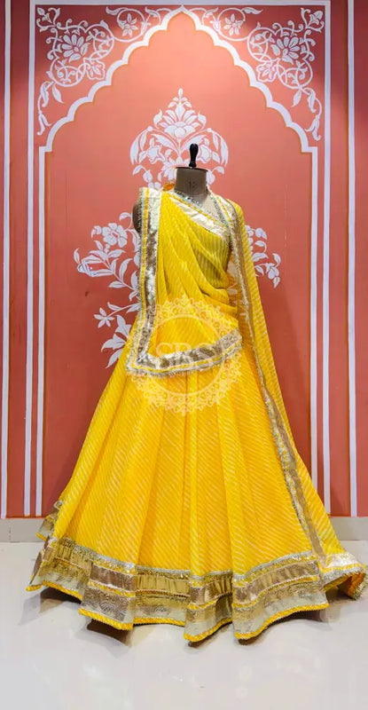 LEHERIYA GOLDEN SILVER WORK BIG FLARED LEHENGA