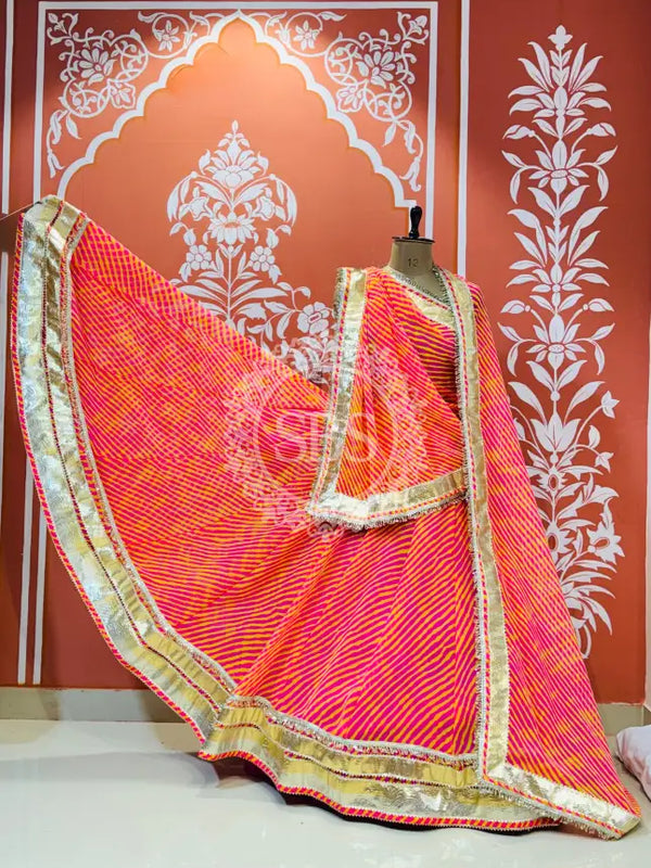 LEHERIYA GOLDEN SILVER WORK BIG FLARED LEHENGA