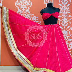 LEHERIYA GOLDEN SILVER WORK BIG FLARED LEHENGA Pink / Free Size
