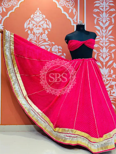 LEHERIYA GOLDEN SILVER WORK BIG FLARED LEHENGA Pink / Free Size