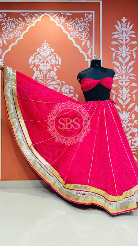 LEHERIYA GOLDEN SILVER WORK BIG FLARED LEHENGA Pink / Free Size