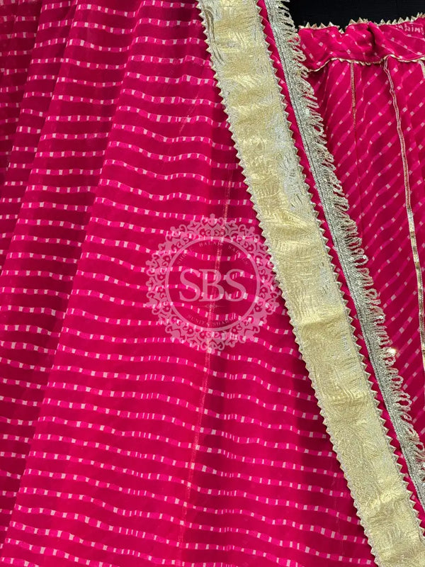 LEHERIYA GOLDEN SILVER WORK BIG FLARED LEHENGA Pink / Free Size